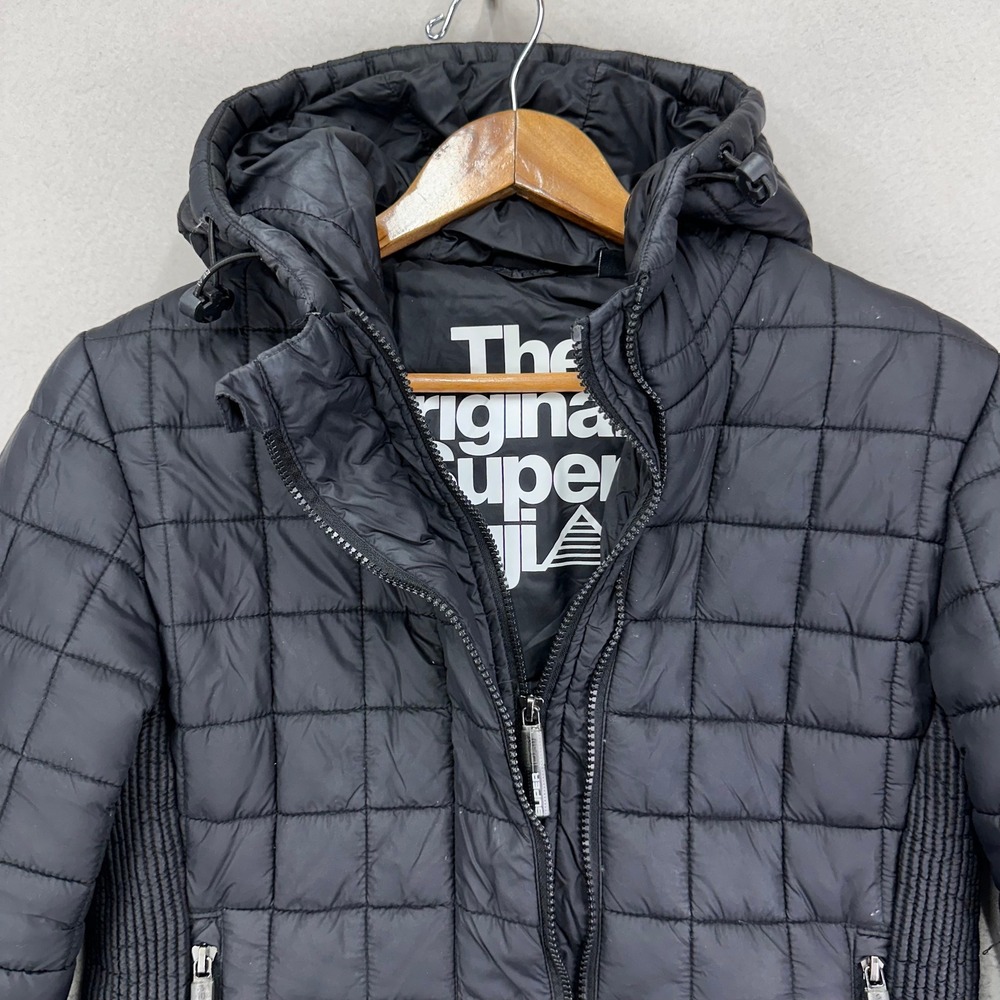 The Original Superdry Fuji JKT Womens Large Black Hooded Puffer Jacket Ski Japan